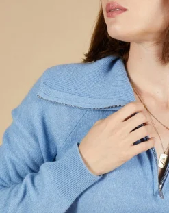 Hot Cashmere Tribu Pull 100% Cachemire Audrey col zippé topaze