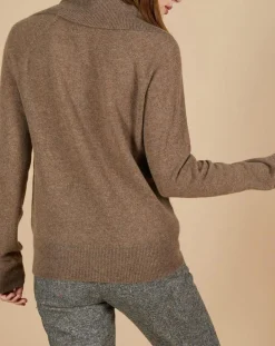 Cashmere Tribu Pull 100% Cachemire Audrey col zippé marron