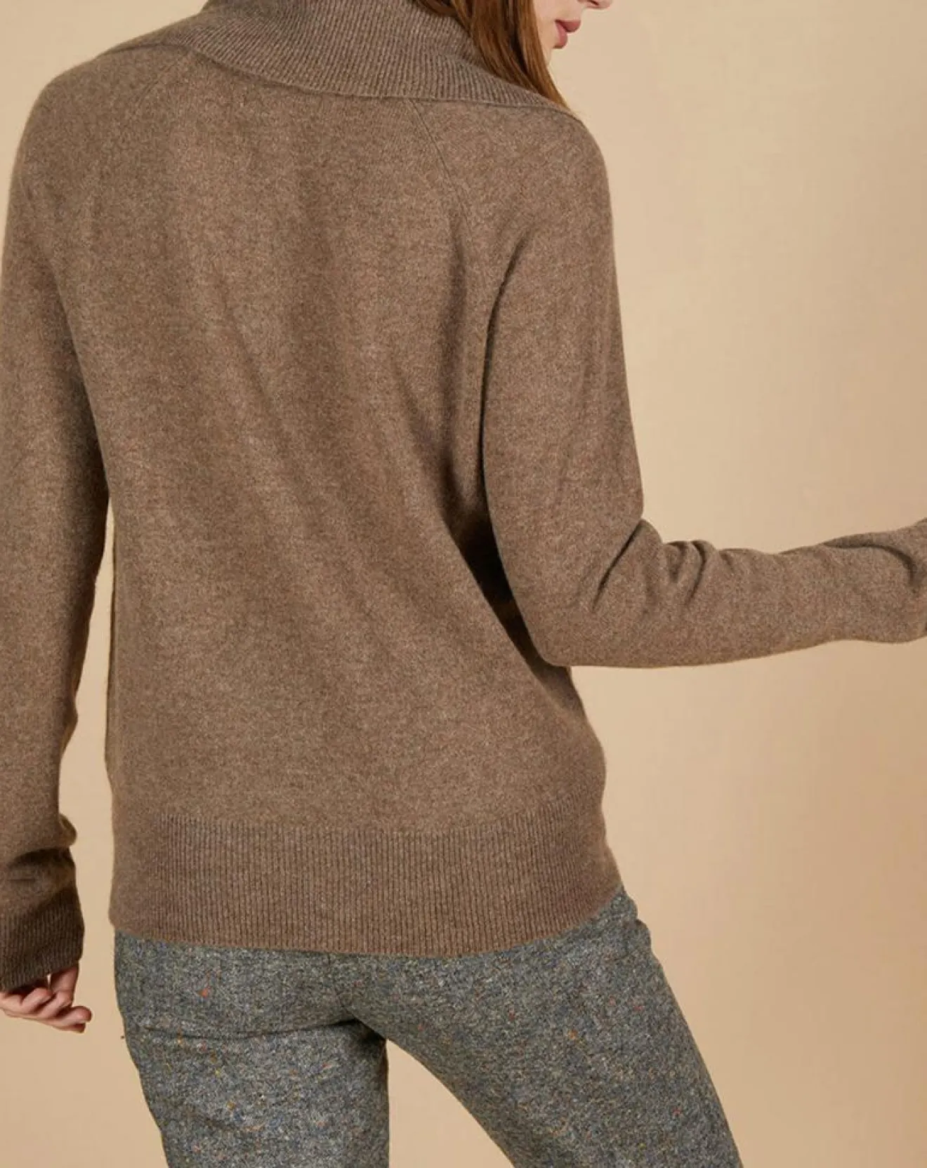 Cashmere Tribu Pull 100% Cachemire Audrey col zippé marron