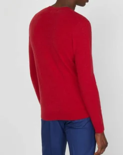 Homme Galeries Lafayette Pull 100% Cachemire Bachron col rond rouge