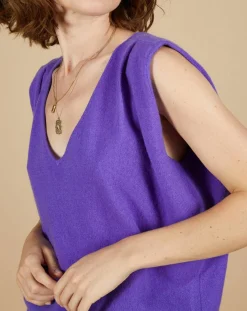 Femme Cashmere Tribu Pull 100% Cachemire Bella épaulettes violet
