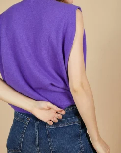 Femme Cashmere Tribu Pull 100% Cachemire Bella épaulettes violet