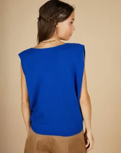 Femme Cashmere Tribu Pull 100% Cachemire Bella épaulettes bleu électrique