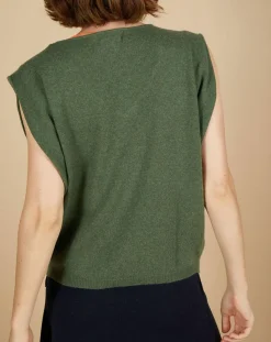 New Cashmere Tribu Pull 100% Cachemire Bella épaulettes kaki
