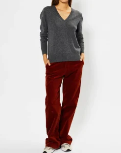 Femme Galeries Lafayette Pull 100% Cachemire Chou col V gris foncé