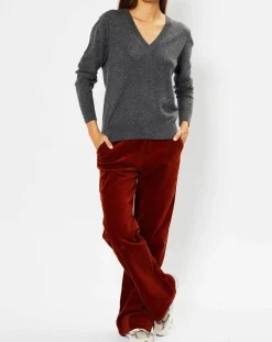 Femme Galeries Lafayette Pull 100% Cachemire Chou col V gris foncé