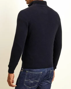 Homme Uverny Pull 100% Cachemire col camionneur Bombay bleu marine/biarritz