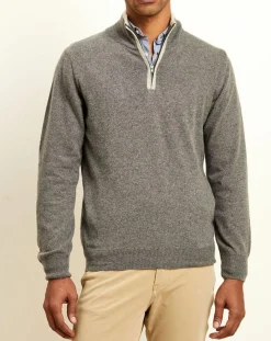 Homme Uverny Pull 100% Cachemire col camionneur gris foncé/sable