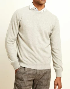 Homme Uverny Pull 100% Cachemire col col rond gris chiné