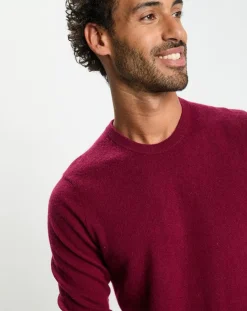 Galeries Lafayette Pull 100% Cachemire col Rdc Uni Nachron rouge foncé