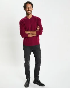 Galeries Lafayette Pull 100% Cachemire col Rdc Uni Nachron rouge foncé