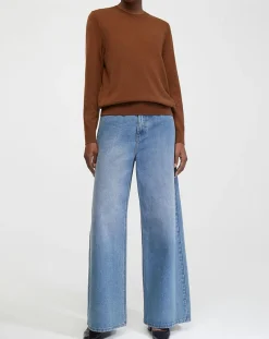 Outlet Galeries Lafayette Pull 100% Cachemire col rond Zabri marron moyen