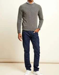 Homme Uverny Pull 100% Cachemire col rond London gris chiné