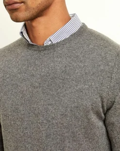 Homme Uverny Pull 100% Cachemire col rond London gris chiné