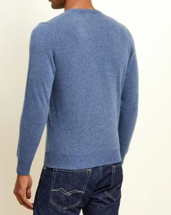 Homme Uverny Pull 100% Cachemire col rond London bleu denim