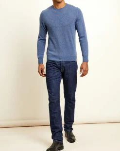 Homme Uverny Pull 100% Cachemire col rond London bleu denim
