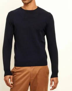 Homme Uverny Pull 100% Cachemire col rond London bleu marine