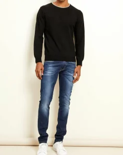 Homme Uverny Pull 100% Cachemire col rond noir/gris