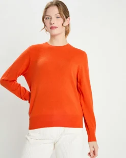 Sale Galeries Lafayette Pull 100% Cachemire col rond Zabri orange