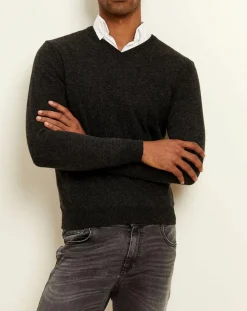Homme Uverny Pull 100% Cachemire col V Dublin anthracite