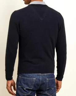 Best Uverny Pull 100% Cachemire col V Dublin bleu marine
