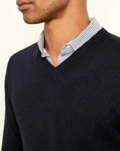 Best Uverny Pull 100% Cachemire col V Dublin bleu marine