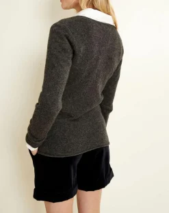 Femme Uverny Pull 100% Cachemire col V Memphis anthracite