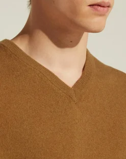 Homme Galeries Lafayette Pull 100% Cachemire col V Uni Nachve marron