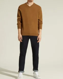 Homme Galeries Lafayette Pull 100% Cachemire col V Uni Nachve marron