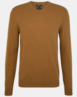 Homme Galeries Lafayette Pull 100% Cachemire col V Uni Nachve marron