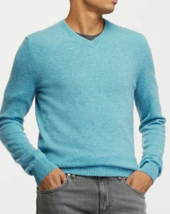 Homme Galeries Lafayette Pull 100% Cachemire col V Uni Nachve bleu
