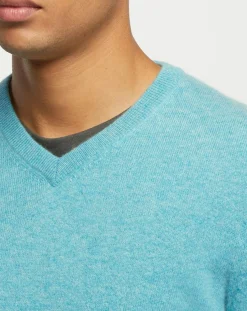 Homme Galeries Lafayette Pull 100% Cachemire col V Uni Nachve bleu