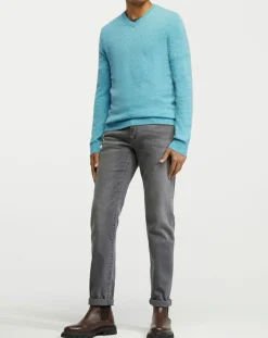 Homme Galeries Lafayette Pull 100% Cachemire col V Uni Nachve bleu