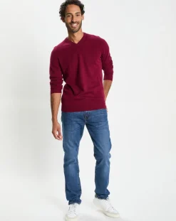 Discount Galeries Lafayette Pull 100% Cachemire col V Uni Nachve rouge foncé