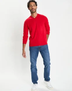 Homme Galeries Lafayette Pull 100% Cachemire col V Uni Nachve rouge