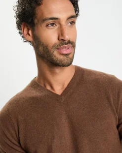 Online Galeries Lafayette Pull 100% Cachemire col V Uni Nachve marron