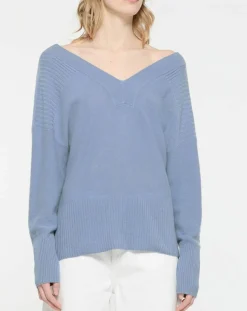 Outlet Galeries Lafayette Pull 100% Cachemire Frani col V bleu lavande