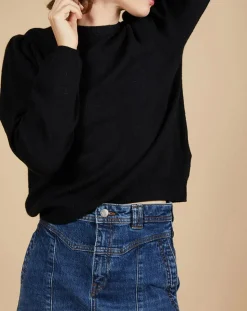 New Cashmere Tribu Pull 100% Cachemire Ines col rond tressé noir