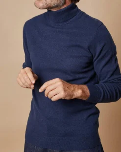 Homme Oscar et Louise Pull 100% Cachemire Jim col roulé bleu marine