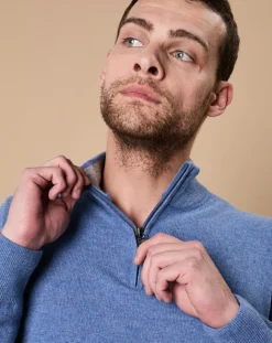 Online Oscar et Louise Pull 100% Cachemire John col camionneur bleu denim/gris