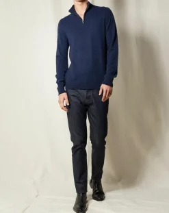 Homme Oscar et Louise Pull 100% Cachemire Jules col camionneur bleu marine