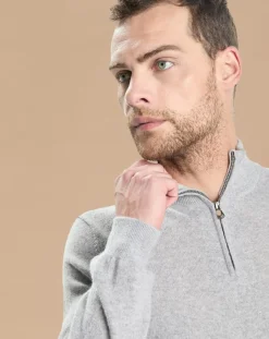 Outlet Oscar et Louise Pull 100% Cachemire Jules col camionneur gris clair