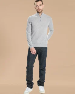Outlet Oscar et Louise Pull 100% Cachemire Jules col camionneur gris clair