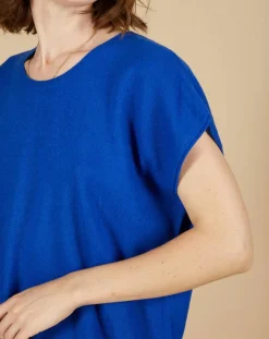 Discount Cashmere Tribu Pull 100% Cachemire Laurène manches courtes bleu électrique