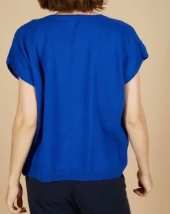 Discount Cashmere Tribu Pull 100% Cachemire Laurène manches courtes bleu électrique