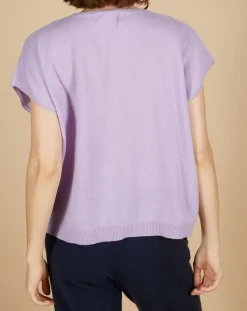 Outlet Cashmere Tribu Pull 100% Cachemire Laurène manches courtes lavande