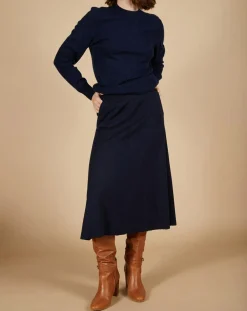 Cashmere Tribu Pull 100% Cachemire Louizon col rond 3 boutons épaule bleu nuit