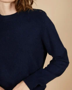 Cashmere Tribu Pull 100% Cachemire Louizon col rond 3 boutons épaule bleu nuit