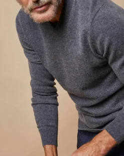 Oscar et Louise Pull 100% Cachemire Lucien col V gris foncé