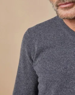 Oscar et Louise Pull 100% Cachemire Lucien col V gris foncé